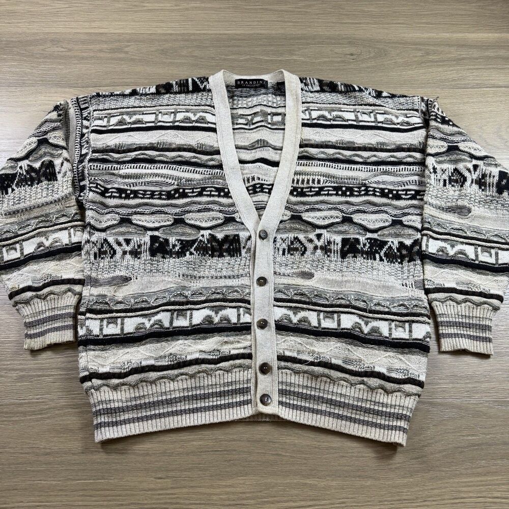 Brandini Sweater Men Large Cardigan 3D Knit Coogi Style Le Collezioni